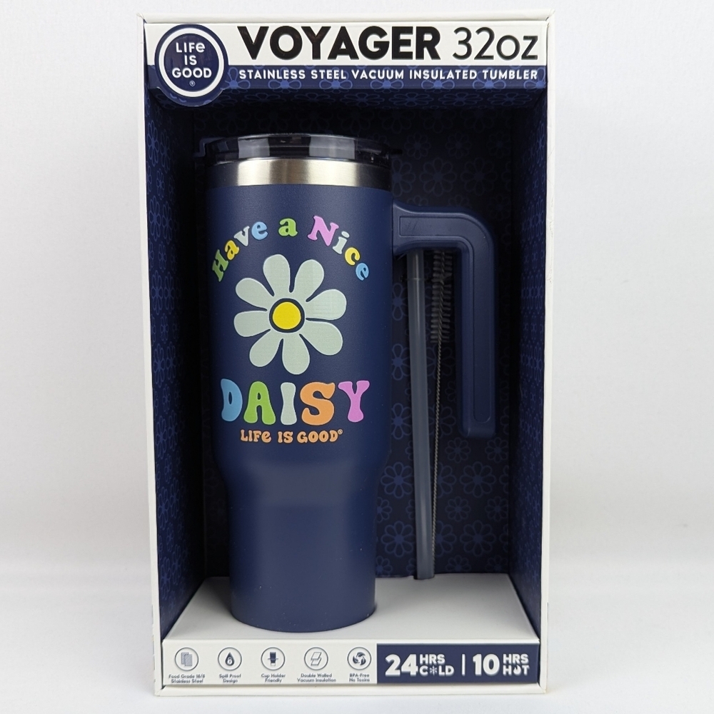 Life Is Good Voyager 32oz Tumbler Have A Nice Daisy Insulated Stainless Navy NIB